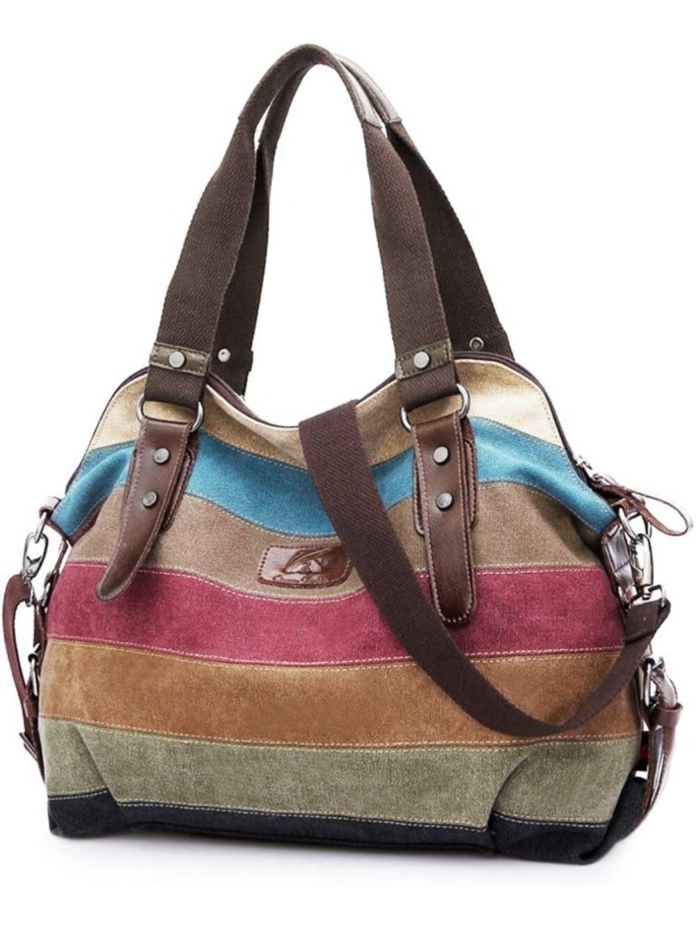 Multi-Color Striped Canvas Crossbody Tote Bag - Stylish Shoulder Purse for Women